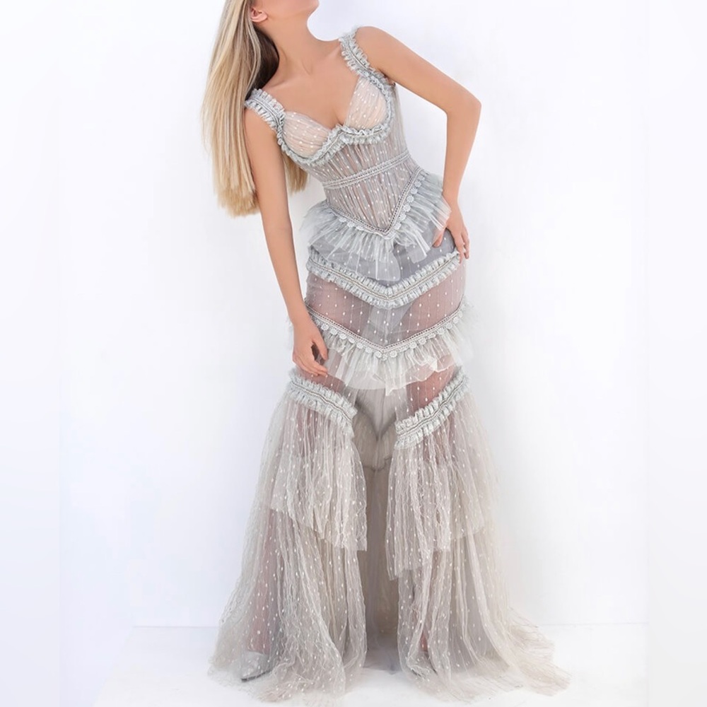 Tarik Ediz Ruffle Corset Dress